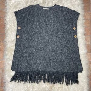 Sinuous Oversized Kimono Shawl Womens Medium Lagenlook Gray Knit Coastal Grandma